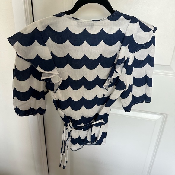 NWOT The Sang Linen Crossover blue and white top - Picture 6 of 8